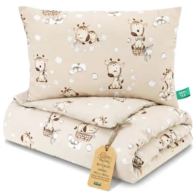 Produktbild von Kinderbettdecke ohne Bezug 80x80 cm Baumwolle Set mit Kissen Giraffen