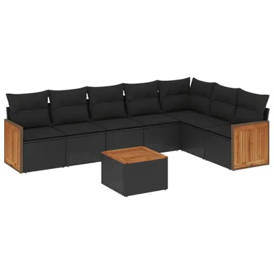 Produktbild von Modulares Garten-Loungeset, 8-teilig, für Terrasse & Balkon, aus UV-beständigem Poly Rattan & Akazienholz, mit abnehmbaren Kissenbezügen, Schwarz
