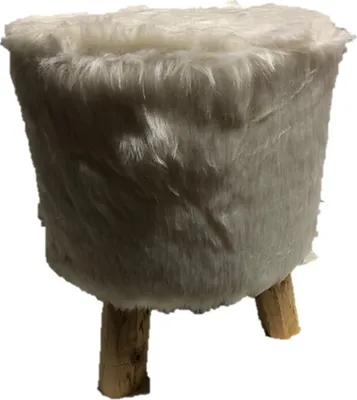 Produktbild von Design Fellhocker Sitzhocker mit Fell rund Hocker Kunstfell Fußhocker Fellimitat