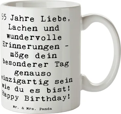 Produktbild von Mr. & Mrs. Panda Tasse Spruch 95. Geburtstag - Weiß - Geschenk, Teetasse, Happy Birthday, Kaffeebecher, einzigartig, handgefertigte Geschenke, Momente des Glücks, Alter