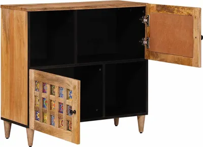 Image de Buffet vidaXL avec rangements, couleur naturelle, 80 x 33 x 75 cm, en bois massif de manguier