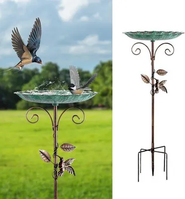 Productafbeelding van Unyqoos® Metalen vogelbad, vrijstaand – Vintage-uitstraling, stabiele basis met 5 poten, diameter 26 cm, roest- en weersbestendig, vorstbestendig, montage zonder gereedschap, afneembare kom