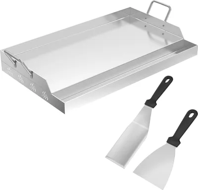 Produktbild von JOIEYOU Garten Grillplatten 2mm Massive Stahl Grill Blech Set mit 2 Grillspachtel, Griff & Fettauffangrillen Universelle Griddleplatte für Gas-& Kohlegrill Plancha Grillschalen für Party (58x32x7cm)