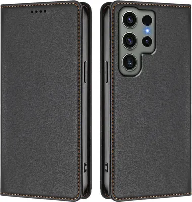 Produktbild von Handyhülle für Samsung Galaxy S23 Ultra, Kunstleder Klapphülle Stoßfeste Magnetische Hülle mit Ständer Schwarz