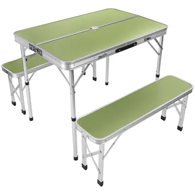 Produktbild von KLAPPBARER CAMPING-TISCH 90 x 60 x 70 cm UND 2 BÄNKE 87 x 23 x 39 cm, GRÜN