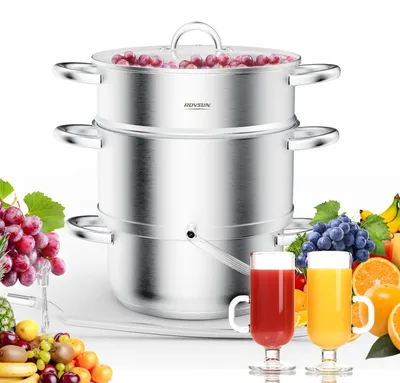 Productafbeelding van ROVSUN 9,5 liter stoompers voor fruit en groenten, gemaakt van roestvrij staal. Geschikt voor het maken van sap