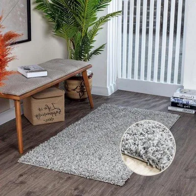 Productafbeelding van Famanu Shaggy vloerkleed, modern design - wit/grijs, 80 x 150 cm