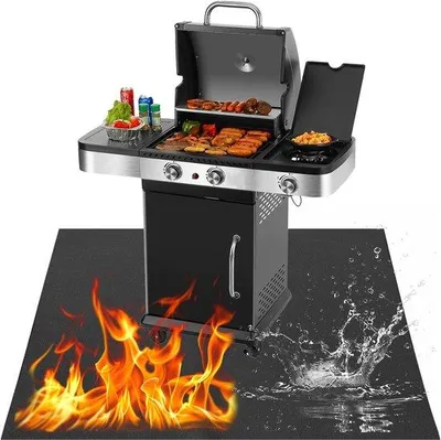Produktbild von Feuerfeste Grillmat Schutzmatte für Außenküche, 150 x 100 cm, Schwarz, Faltbar aus Glasfaser