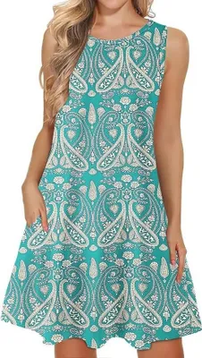 Imagen del producto de Vestido corto estilo "swing" con mangas cortas y bolsillos