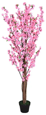 Image de Arbre artificiel 160 cm - Plante décorative - Fleurs roses - Facile d'entretien - Plante en pot