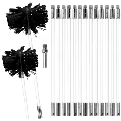 Image de Kit de nettoyage de cheminée avec tiges flexibles – Brosse de nettoyage pour cheminée et foyer ouvert