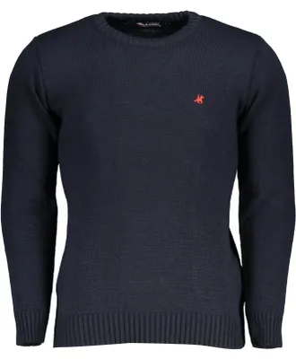 Produktbild von Eleganter Herren-Pullover Blau mit Stickerei und Rundhalsausschnitt