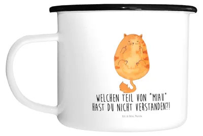 Produktbild von Mr. & Mrs. Panda Teetasse Katze Mittelfinger - Weiß - Geschenk, Große Tasse, Haferl, Pott, Katzen, Cats, Cat, Kater, Mietze, Teebecher, emaillebecher