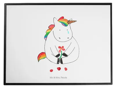 Produktbild von Mr. & Mrs. Panda Schreibunterlage Einhorn Traurig - Weiß - Geschenk, Freunde, Trauer, Blume, Unicorn, schreibtischunterlage, malunterlagen, bastelunterlagen, Einhörner