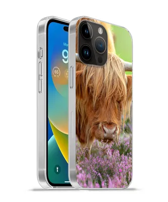 Produktbild von MuchoWow® Handyhülle Schutzhülle Hülle für Apple iPhone 14 Pro - Softcase Schottischer Highlander - Lila - Blumen Silikon Softcase Handy Hülle - Umschlag