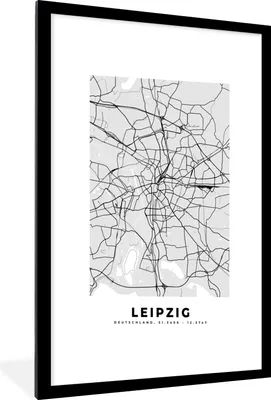 Produktbild von MuchoWow® Gerahmtes Poster Leipzig - Stadtplan - Deutschland - Karte 60x90 cm - Poster mit Schwarzem Bilderrahmen Wandposter Rahmen Foto Bilder - Dekoration - Wandposter Wohnzimmer - Hochwertig