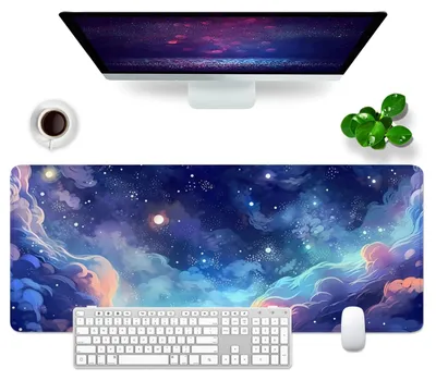 Image de Tapis de souris XL pour bureau Anime 80 x 30 cm - Grand tapis de souris gaming pour PC - Tapis de souris professionnel pour gamers - Accessoire de bureau - Décoration de bureau (étoiles et nuages)