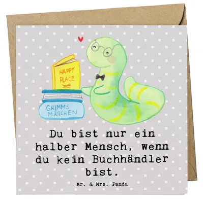 Produktbild von Mr. & Mrs. Panda Grußkarte Buchhändler Herz - Grau Pastell - Geschenk, Buchhandlung, Glückwunschkarte, Lustig, faltkarte, doppelkarte, Spruch, Jubiläum, anlasskarte