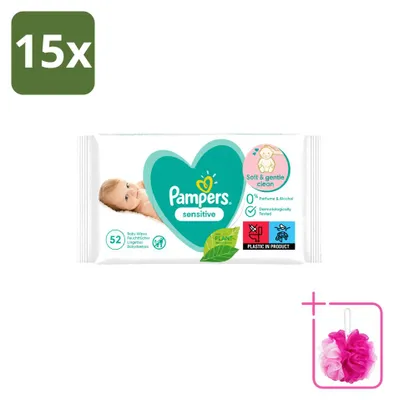 Productafbeelding van 15 pakken Pampers Sensitive babydoekjes - 52 stuks per pak - voordeelverpakking - 15 stuks per pak