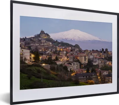 Produktbild von MuchoWow® MuchoWow® Gerahmtes Poster Luftaufnahme des Ätna über Messina in Italien 40x30 cm - Poster mit zchwarzem Bilderrahmen - Bilderrahmen - Poster im Rahmen
