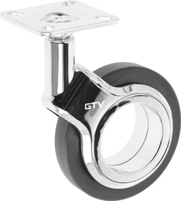 Produktbild von GTV - Möbelrollen GIRA | Lenkrollen | Rollen für Möbel | ohne Bremse | Durchmesser 75 mm | aus Kunststoff und Stahl | Schwarz + chrom