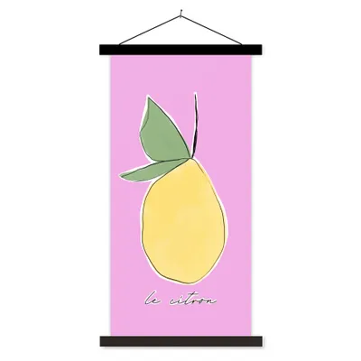 Produktbild von MuchoWow® Textilposter Zitrone - Obst - Pastell 90x180 cm mit schwarzem Rahmen - Dekoration Wohnzimmer