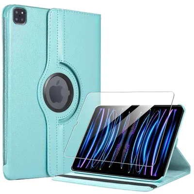Image de Coque + Verre Trempé pour iPad Pro 11 Pouces (2022/2021/2020/2018) Protection Etui Rotatif 360° - Bleu