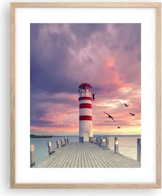 Produktbild von Gerahmtes Poster - Rahmen in heller Eiche - Laterne Meer Küste - 40x50 cm - Wand Bild - Wanddeko - Wandbilder - Kunstposter - Wandposter - Bilderrahmen - Bilder - Kunstdruck - P2NPA40x50-4978