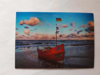 Produktbild von 3 D Ansichtskarte Fischerboot bei Ebbe, Postkarte Wackelkarte Hologrammkarte, Strand