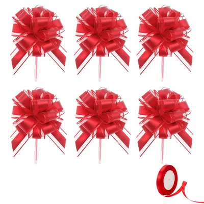 Geschenkschleifen, 6 Stück, rot, 22 x 18 cm, mit Band, für Geschenke