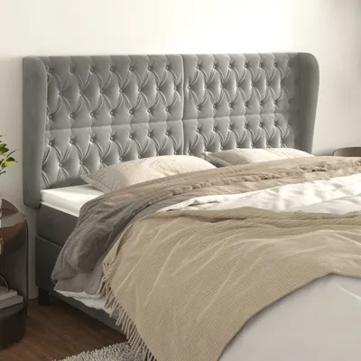 Produktbild von vidaXL Kopfteil mit Ohren Hellgrau 203x23x118/128 cm Samt - Kopfteil - Kopfteile - Bett-Kopfteil - Bettkopfteil