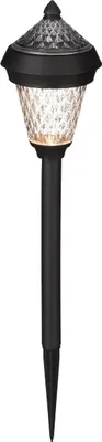 Produktbild von Solarleuchte mit Facettenschliff für Garten, schwarze Solarlampe mit 2 warmweißen LEDs, Bodenspieß, Akku, An/Aus-Schalter, Schutzart IP 44