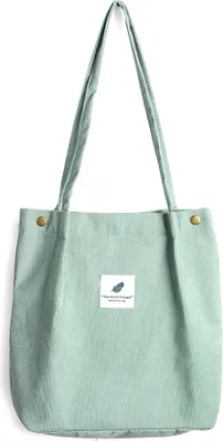 Produktbild von Damen Cord Shopper Tasche in Mint-Grün, Große Umhängetasche, Schultertasche, Handtasche, Tragetasche - Mint