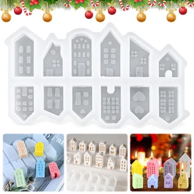 Produktbild von Silikonformen Gießformen Häuser 12 Stück Weihnachten DIY Kerzenhalter Gips Wachs Epoxid