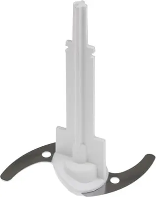 A white plastic chopper blade with two metal blades attached, shown against a white background.