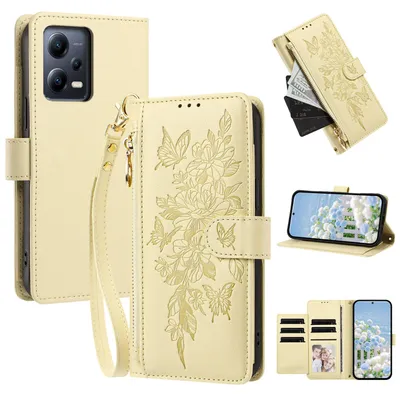 Image de Étui pour Xiaomi Poco X5/Redmi Note 12 5G, étui en cuirPolyuréthanede type portefeuille avec compartiments, support pour cartes et dragonne, couleur jaune