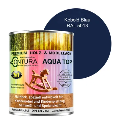 Produktbild von Contura 750ml. Möbellack Lack für Kinderspielzeug Buntlack DIN EN71/3 Buntlack Holzlack - RAL 5013 Kobold Blau