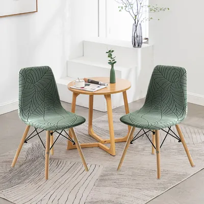 Produktbild von 2 Stück Stretch Stuhlhussen Blatt-Jacquard Esszimmerstuhlhussen Abnehmbar  Waschbar Stuhlbezug, Grün
