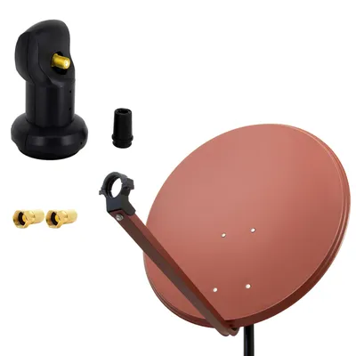 Produktbild von PremiumX SAT Anlage 80cm Antenne Ziegelrot Single LNB 2x F-Stecker