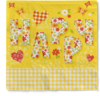 Produktbild von HAPPY PAPER Serviette "Happy" in Gelb aus Tissue 33 x 33 cm, 20 Stück