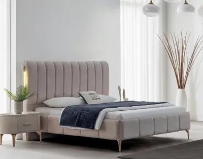 Image de Ensemble de chambre à coucher : lit avec 2 tables de chevet, 3 pièces, moderne et élégant
