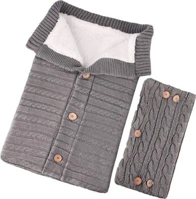 Produktbild von Unisex Baby Schlafsack mit Handschuhen Gestrickt Wickeln Kinder Kleinkind Dicke Strick Weiche warme Decke Schlafsack Kinderwagen für Babys 0-18 Monate