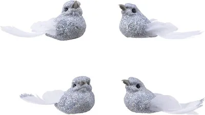 Produktbild von 4 Federvögel Vogel auf Clip silber