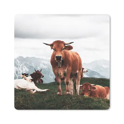 Produktbild von MuchoWow® Mauspad Mousepad Tiere - Kuh - Berg 20x20 cm - Mousepads - Maus Mat - Pad - Mausunterlage - Desk Mat - Bureauartikeln