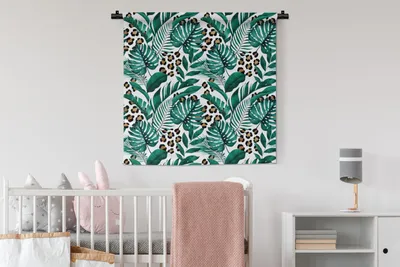 Produktbild von MuchoWow® Wandteppich Wandbehang Tropisch - Palmenblatt - Pantherdruck 90x90 cm Tapisserie Dekoration Wandtuch - Wandaufhänger