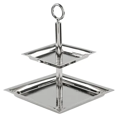 Produktbild von Fink NAGANO, 2er Etagere, Edelstahl , gehämmert, silberfarben, L. 24 cm, B. 24 cm, H. 30 cm 155137