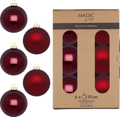 Produktbild von Inge‘s Christmas Decor 16392 P106, Kugel-Weihnachtsschmuck, Glas, Rot, 10 cm, 6 Stück(e), Box