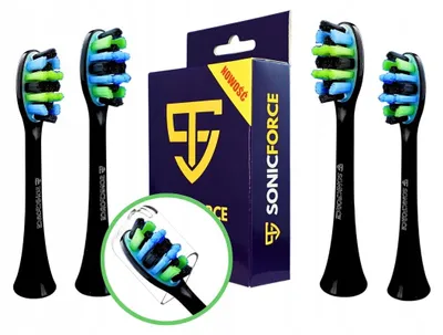 Produktbild von SonicForce Ersatz-Zahnbürstenköpfe für Shona Sonic PRO, Schwarz, 4 Stück