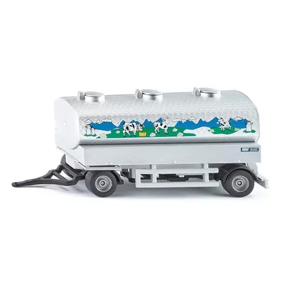 A toy milk tanker trailer is shown against a white background.