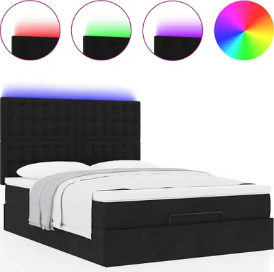 Produktbild von Ottoman-Bett mit Matratze & LEDs Schwarz 140x200 cm Stoff